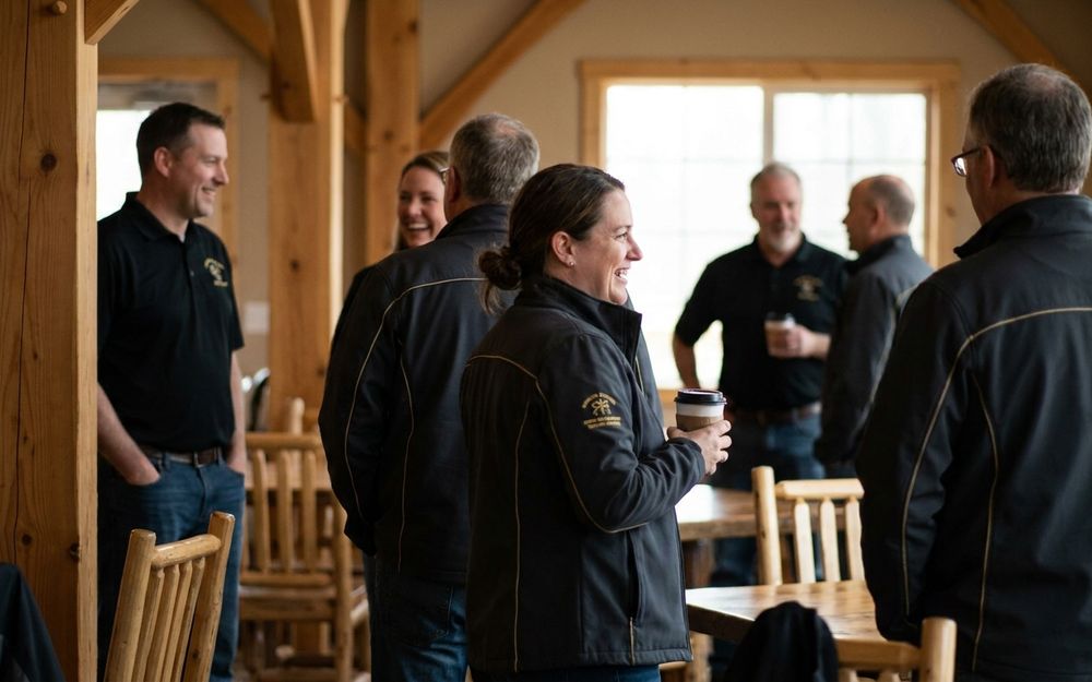 Club volunteers in embroidered polo shirts and softshell jackets